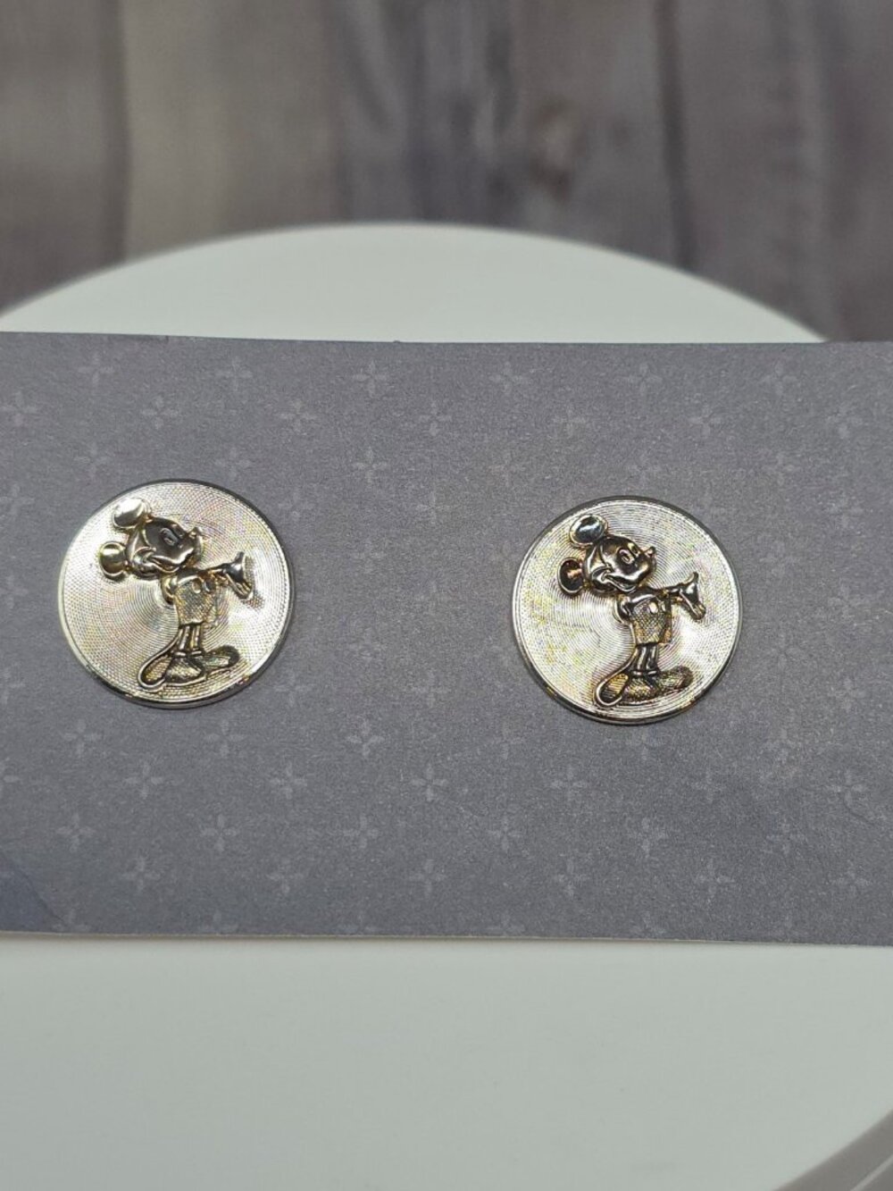 Vintage Authentic Mickey Mouse Silver Tone Textured Round Cufflinks Disney